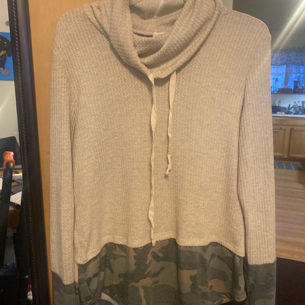 Boutique Cowl Neck Camo Sweater